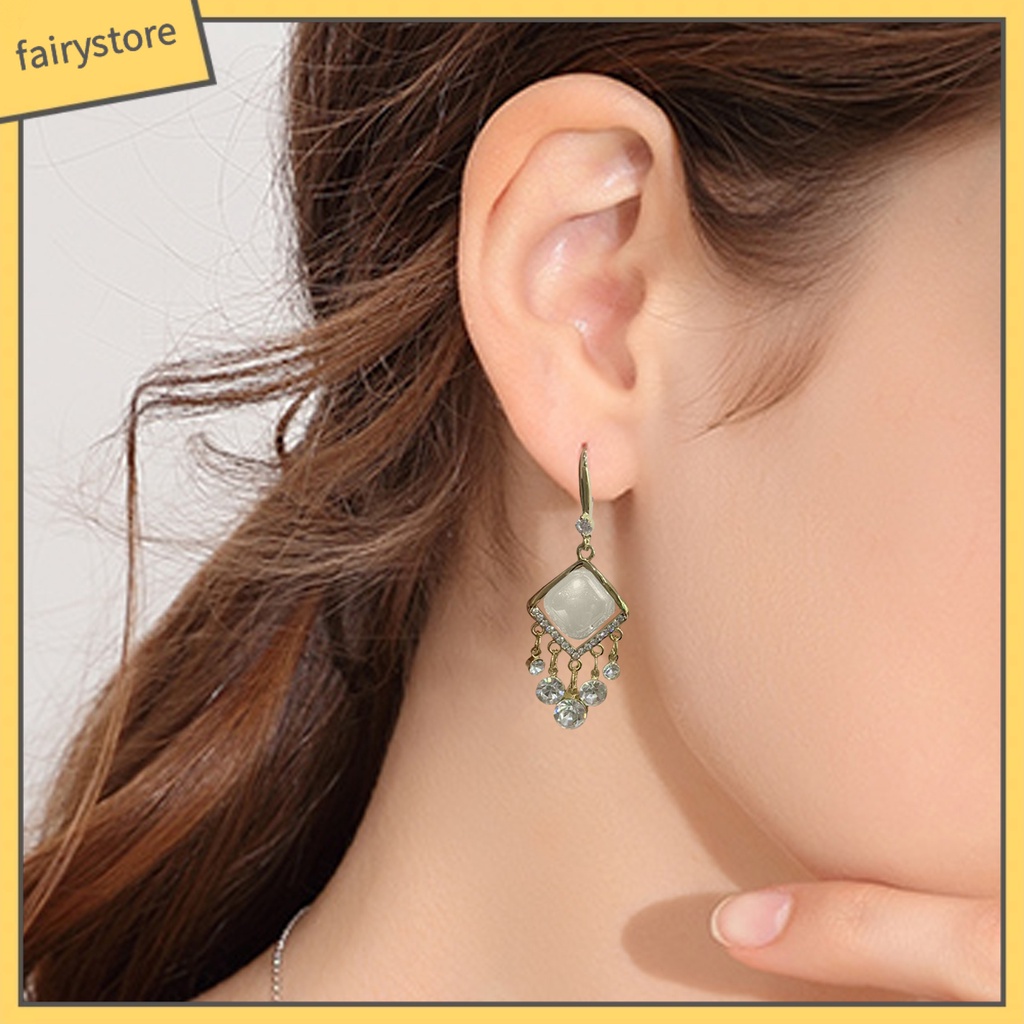 1 Đôi Bông Tai Dáng Dài Đính Đá Lấp Lánh Phong Cách Bohemia