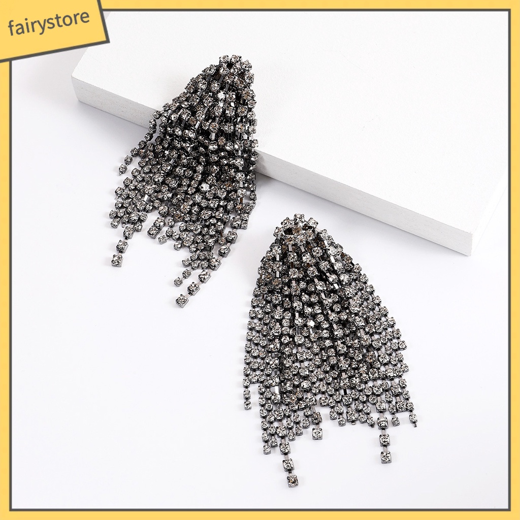 1 Đôi Bông Tai Dáng Dài Đính Đá Thời Trang Dành Cho Nữ