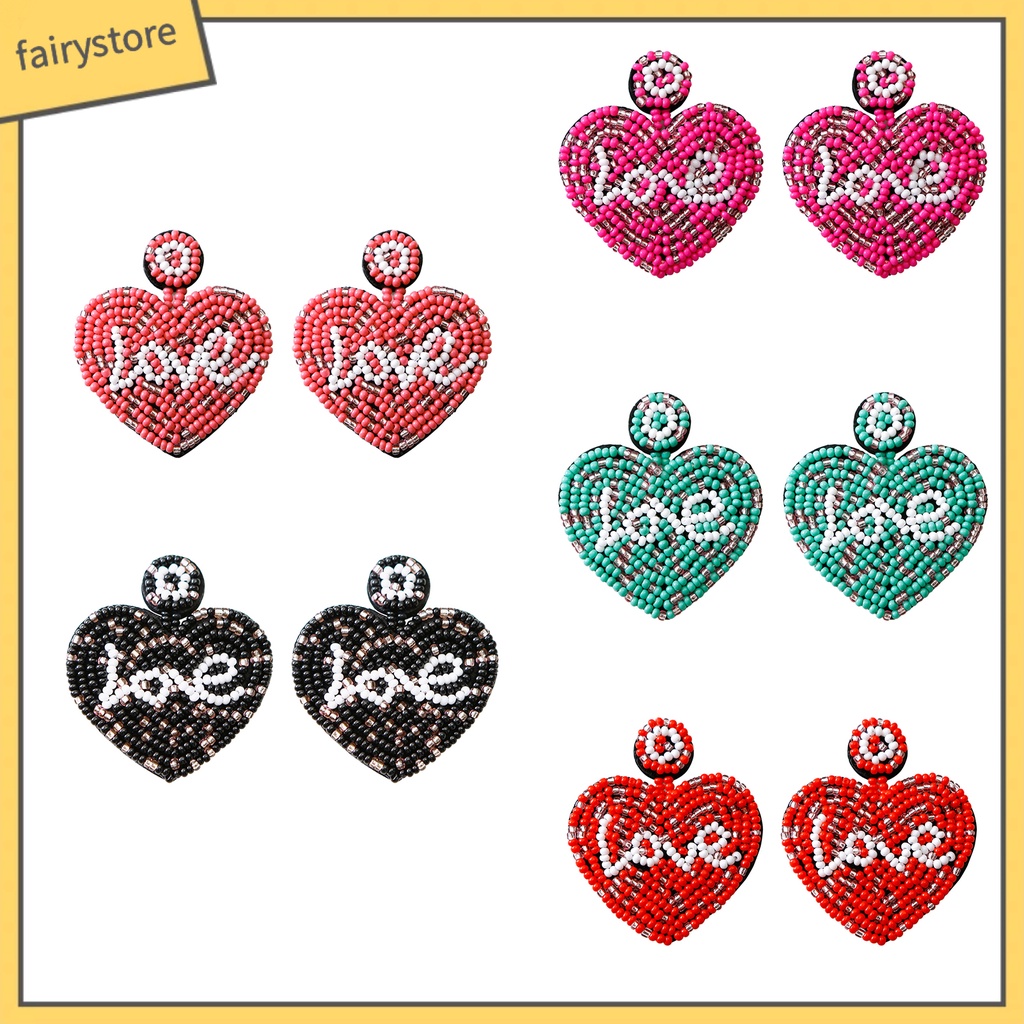 1 Đôi Bông Tai Hình Trái Tim Bện Thủ Công Màu Sắc Tương Phản Dành Cho Nữ