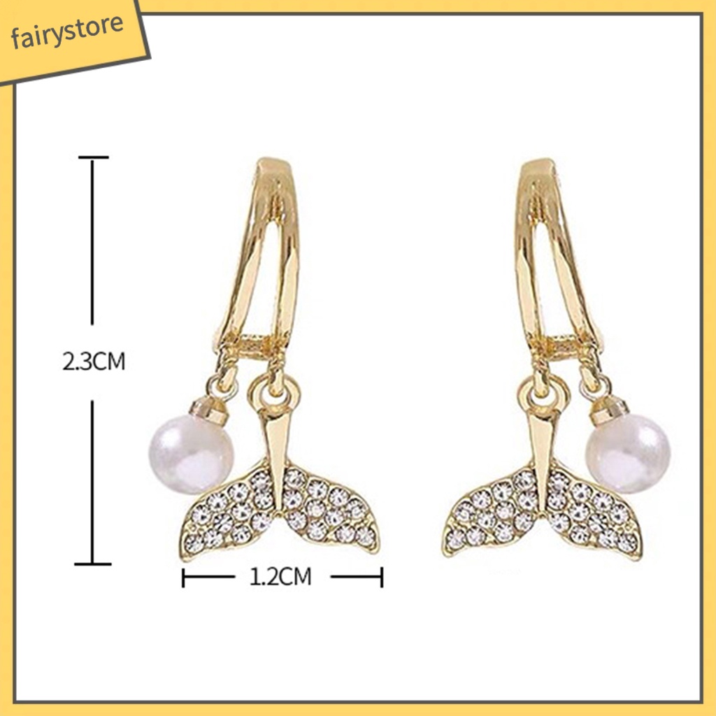 1 Đôi Bông Tai Hình Đuôi Cá Đính Ngọc Trai Giả Bằng Hợp Kim Phong Cách Vintage Dành Cho Nữ