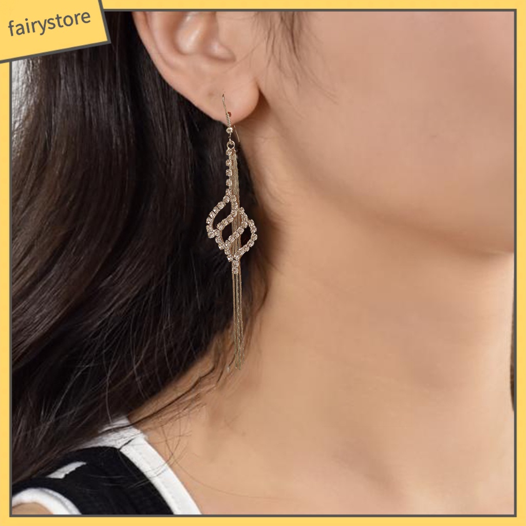 1 Đôi Bông Tai Dáng Dài Đính Đá Lấp Lánh Thời Trang Cho Nữ