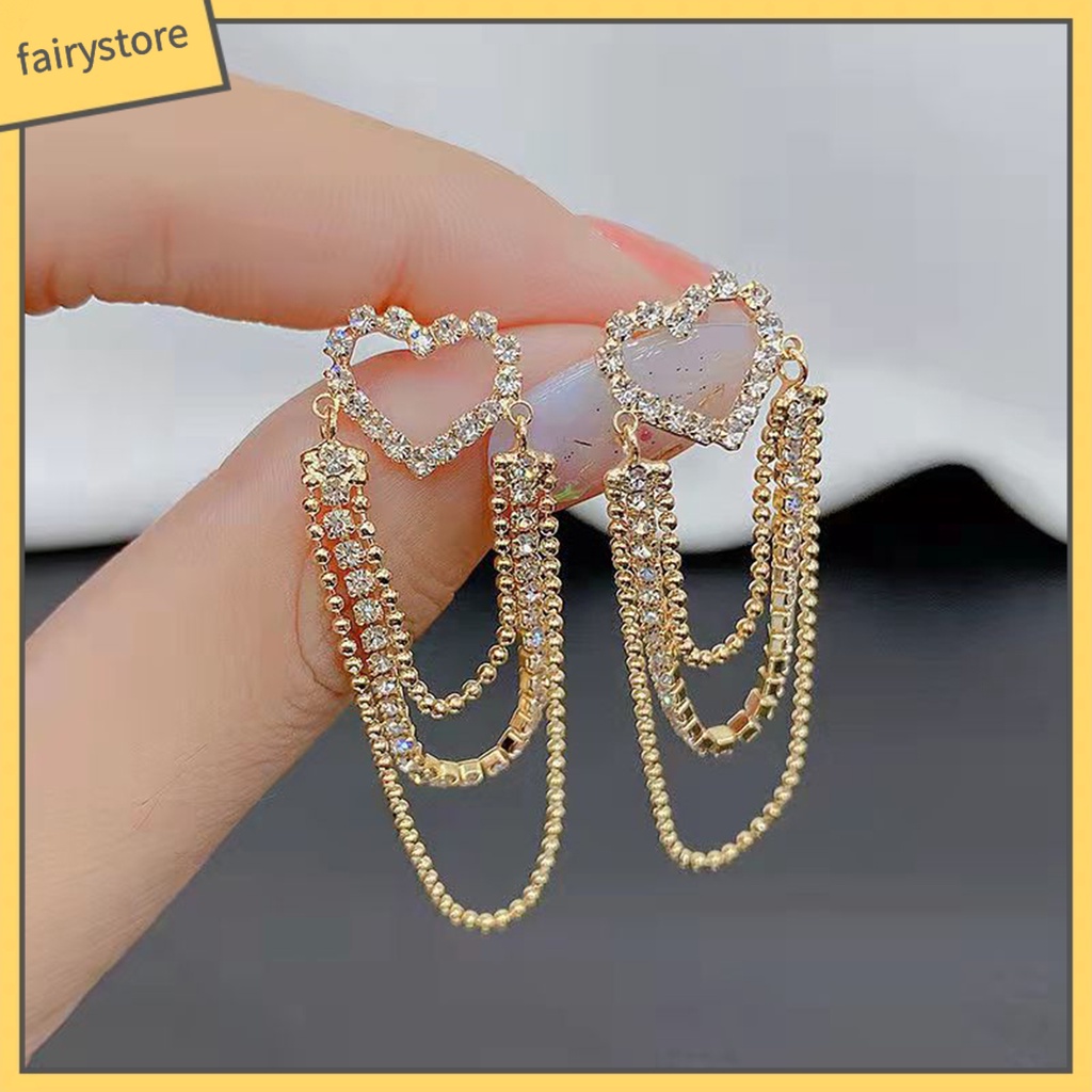 Bông Tai Hình Trái Tim Đính Đá Lấp Lánh Dành Cho Nữ