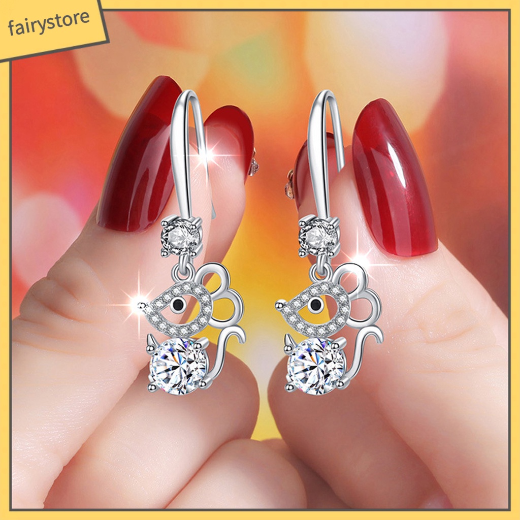 Khuyên Tai Hợp Kim Hình Chuột Đính Đá Thời Trang Cho Nữ