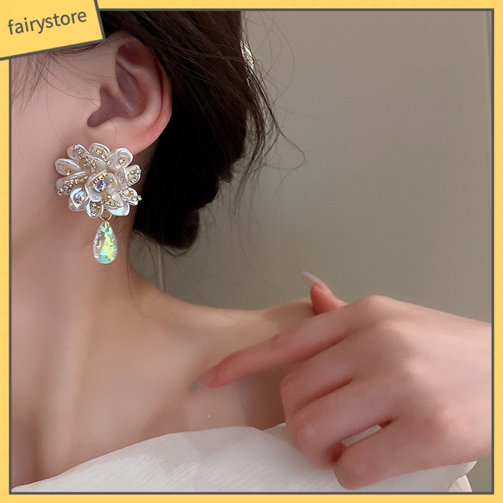 [FRO] 1 Đôi Bông Tai Thả Hình Giọt Nước Đính Kim Cương Giả Lấp Lánh Chống Mài Mòn Trang Trí Thời Trang