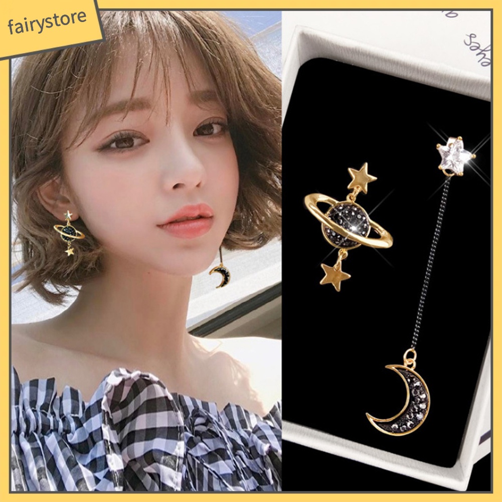 Đôi Khuyên Tai Dài Hình Trăng Sao Đính Đá Thời Trang Cho Nữ