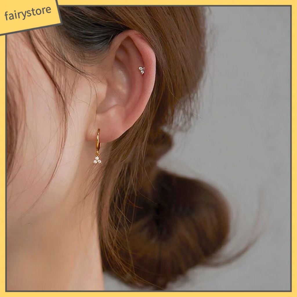 Bông Tai Đinh Tán Mini Đính Đá Thanh Lịch Cho Nữ