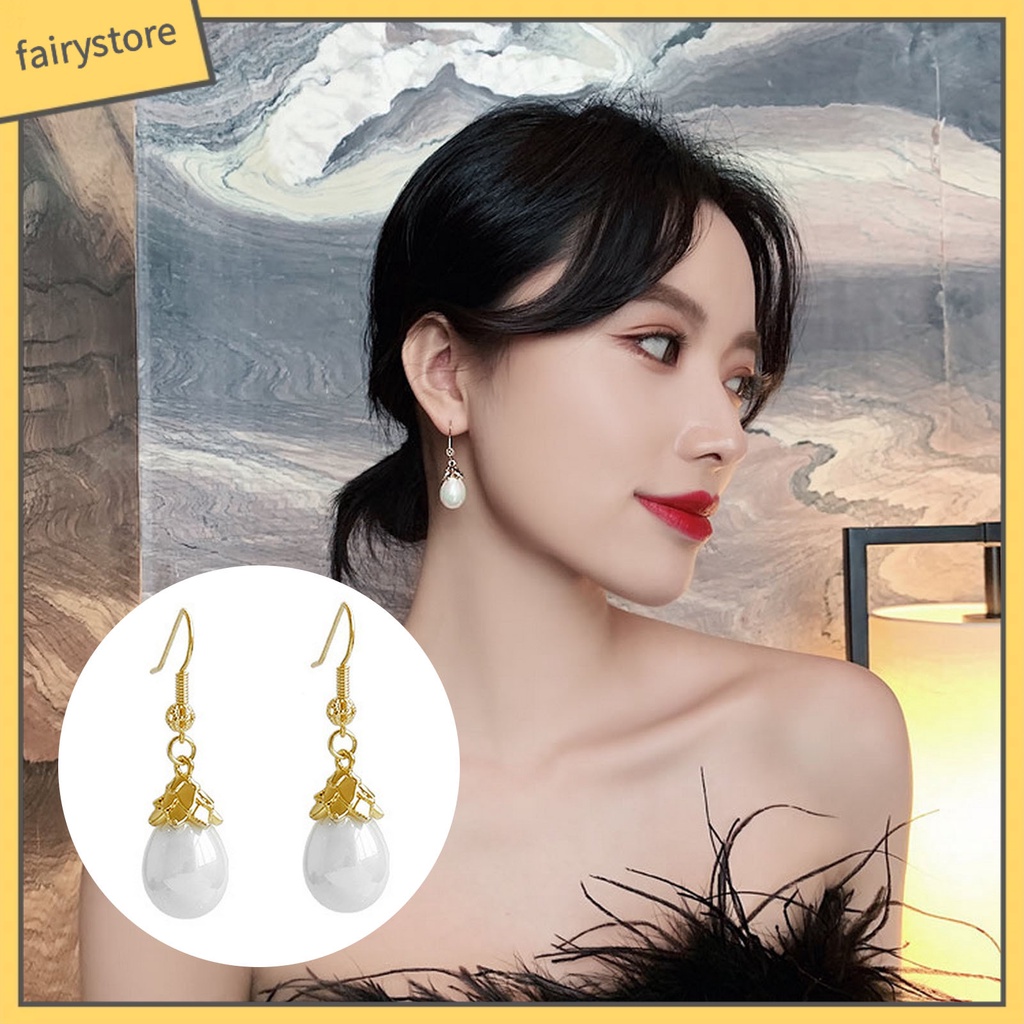 1 Đôi Bông Tai Dáng Dài Đính Ngọc Trai Giả Sang Trọng Cho Nữ