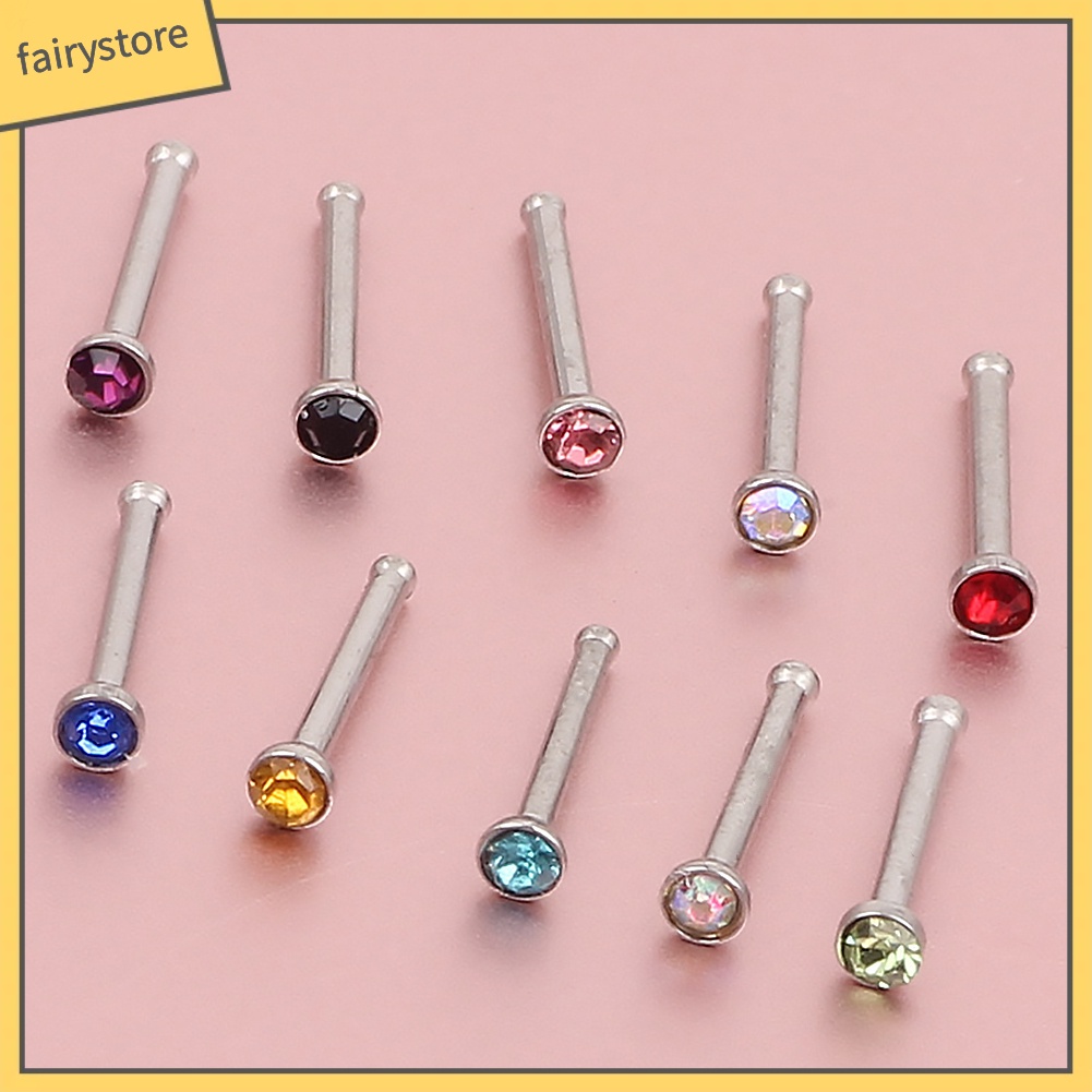 Set 60 Khuyên Mũi Thép Không Gỉ Đính Đá Nhiều Màu Sắc