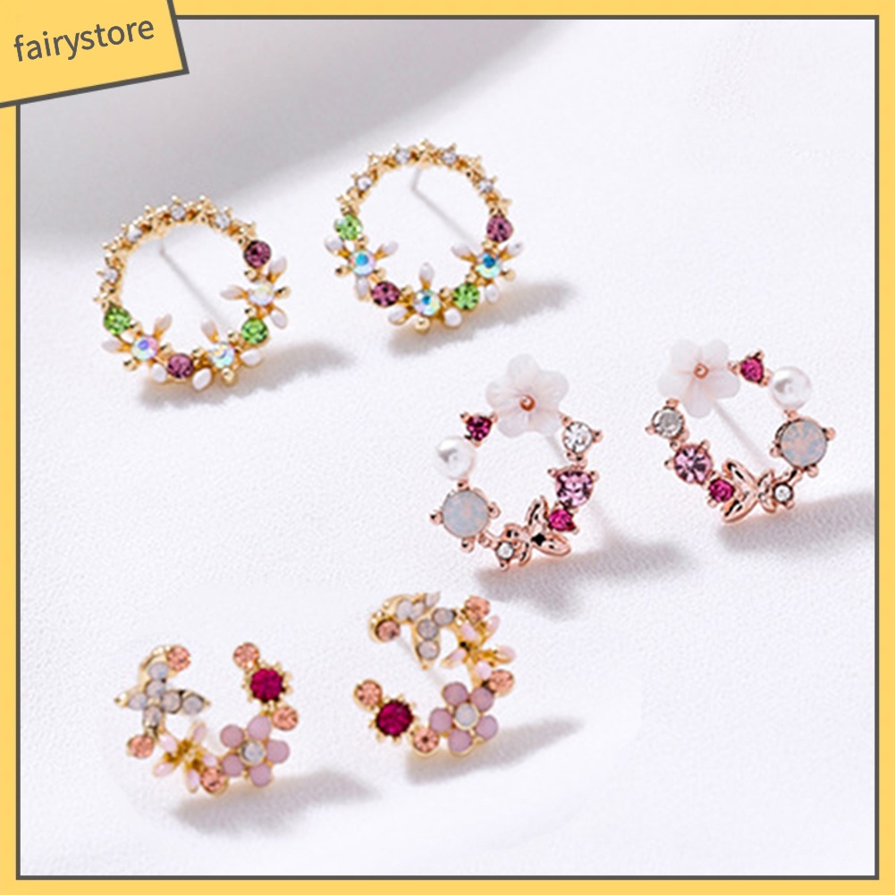 Bông Tai Hình Tròn / Trái Tim / Giọt Nước Đính Đá / Ngọc Trai Giả Thời Trang Cho Nữ