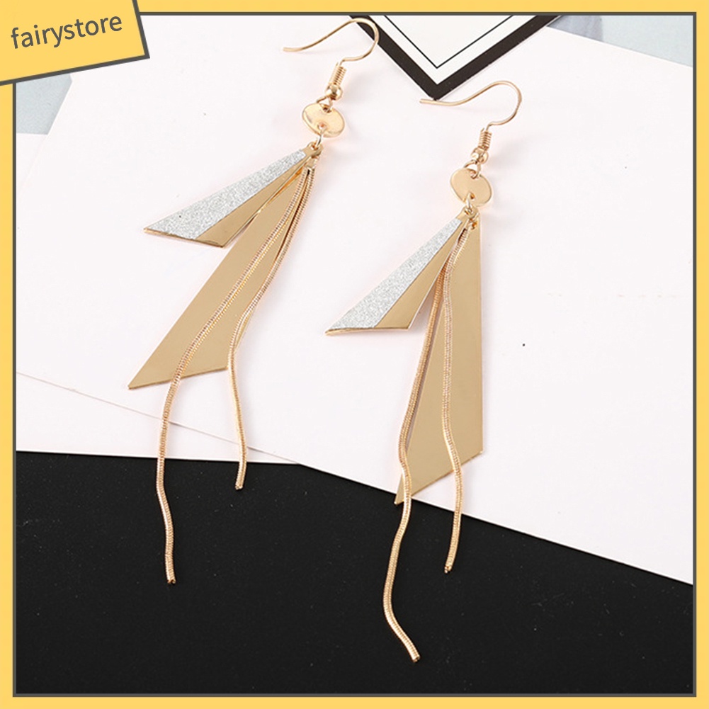 Bông Tai Hình Tam Giác Dạng Móc Phối Tua Rua Dài Thời Trang Dự Tiệc Cho Nữ