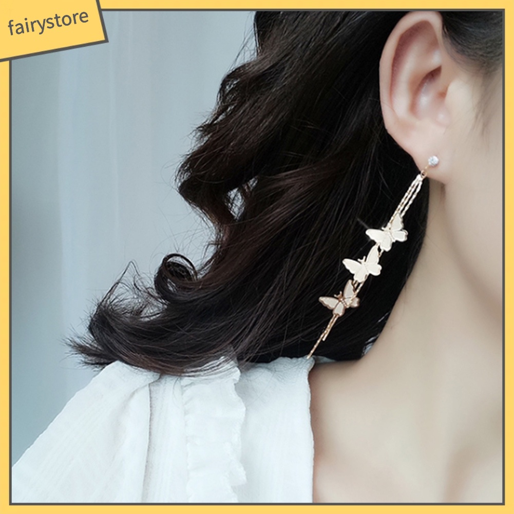 Bông Tai Dáng Dài Hình Bướm Đính Đá Thời Trang Cho Nữ