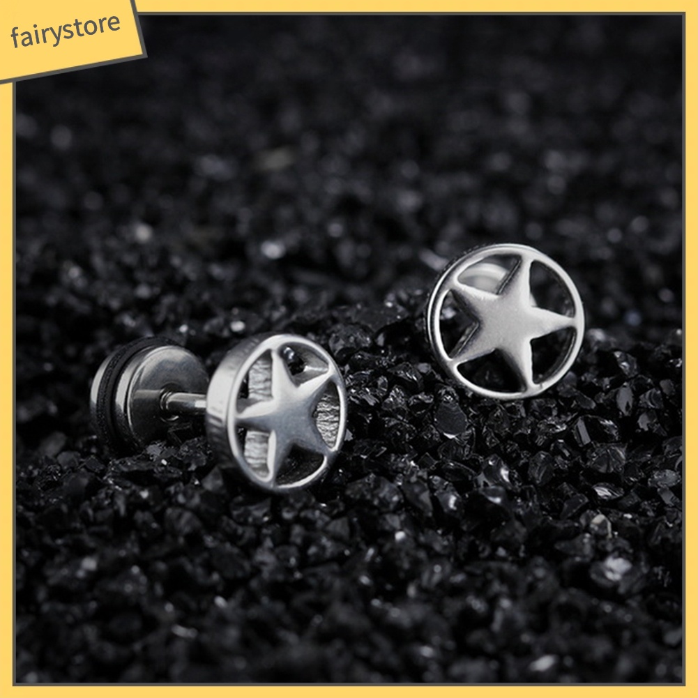 Khuyên Tai Quả Tạ Bằng Thép Không Gỉ Rỗng Hình Ngôi Sao Phong Cách Punk Cho Cặp Đôi