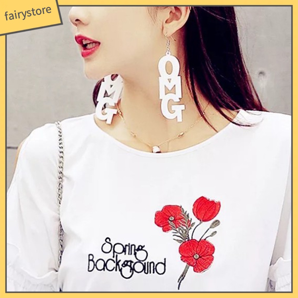 Bông Tai Dài Bằng Acrylic In Chữ OMG Phong Cách Hip Hop Thời Trang Cho Nữ