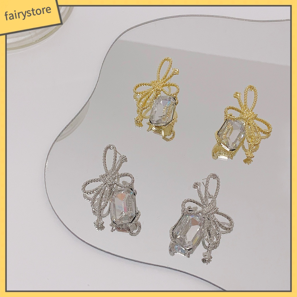 1 Đôi Bông Tai Hình Nơ Lớn Bằng Hợp Kim Lấp Lánh Thanh Lịch Dành Cho Nữ