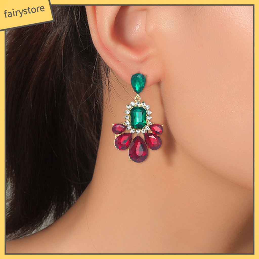 1 Đôi Bông Tai Đính Đá Nhiều Màu Bắt Mắt Phong Cách Vintage