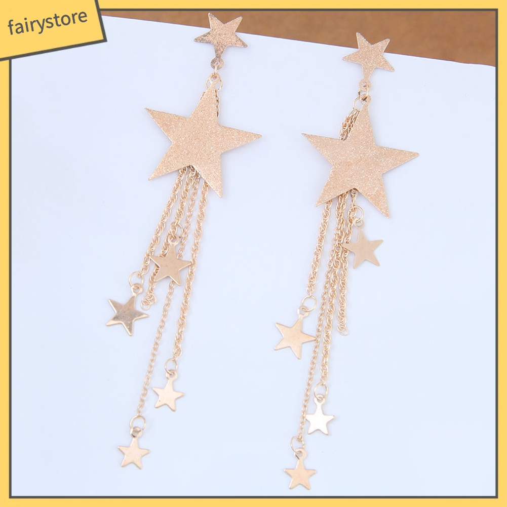 Bông Tai Ngôi Sao Năm Cánh Dáng Dài Tua Rua Thời Trang Cho Nữ