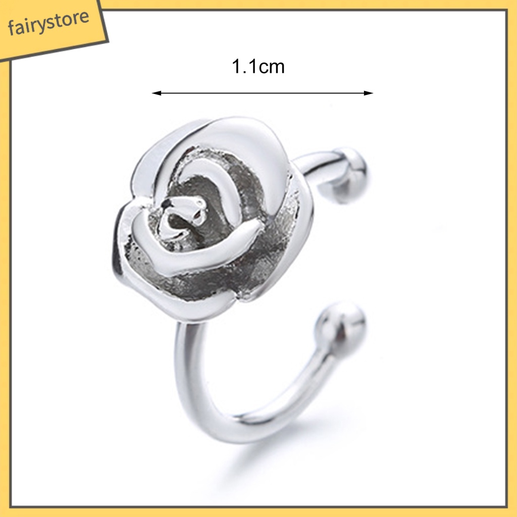 1 Khuyên Tai Dạng Kẹp Mạ Điện Sáng Bóng Hình Hoa Hồng Không Cần Khoan Lỗ Thanh Lịch Thời Trang Cho Nữ