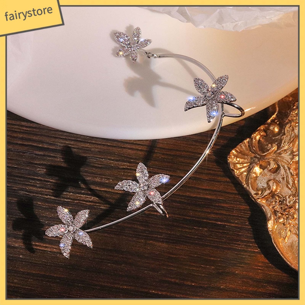 1 Khuyên Kẹp Vành Tai Hình Hoa Đính Đá Lấp Lánh Thời Trang Dự Tiệc