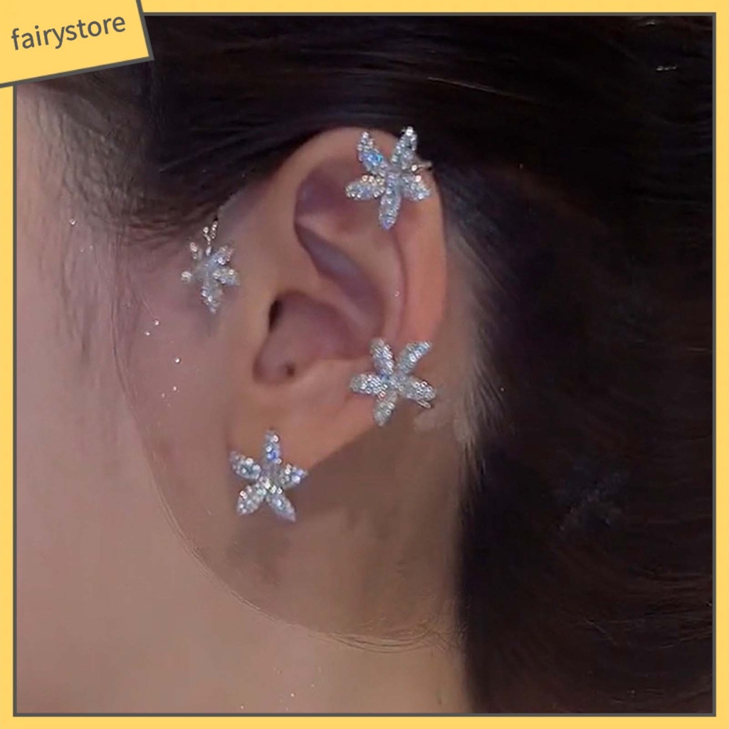 1 Khuyên Kẹp Vành Tai Hình Hoa Đính Đá Lấp Lánh Thời Trang Dự Tiệc