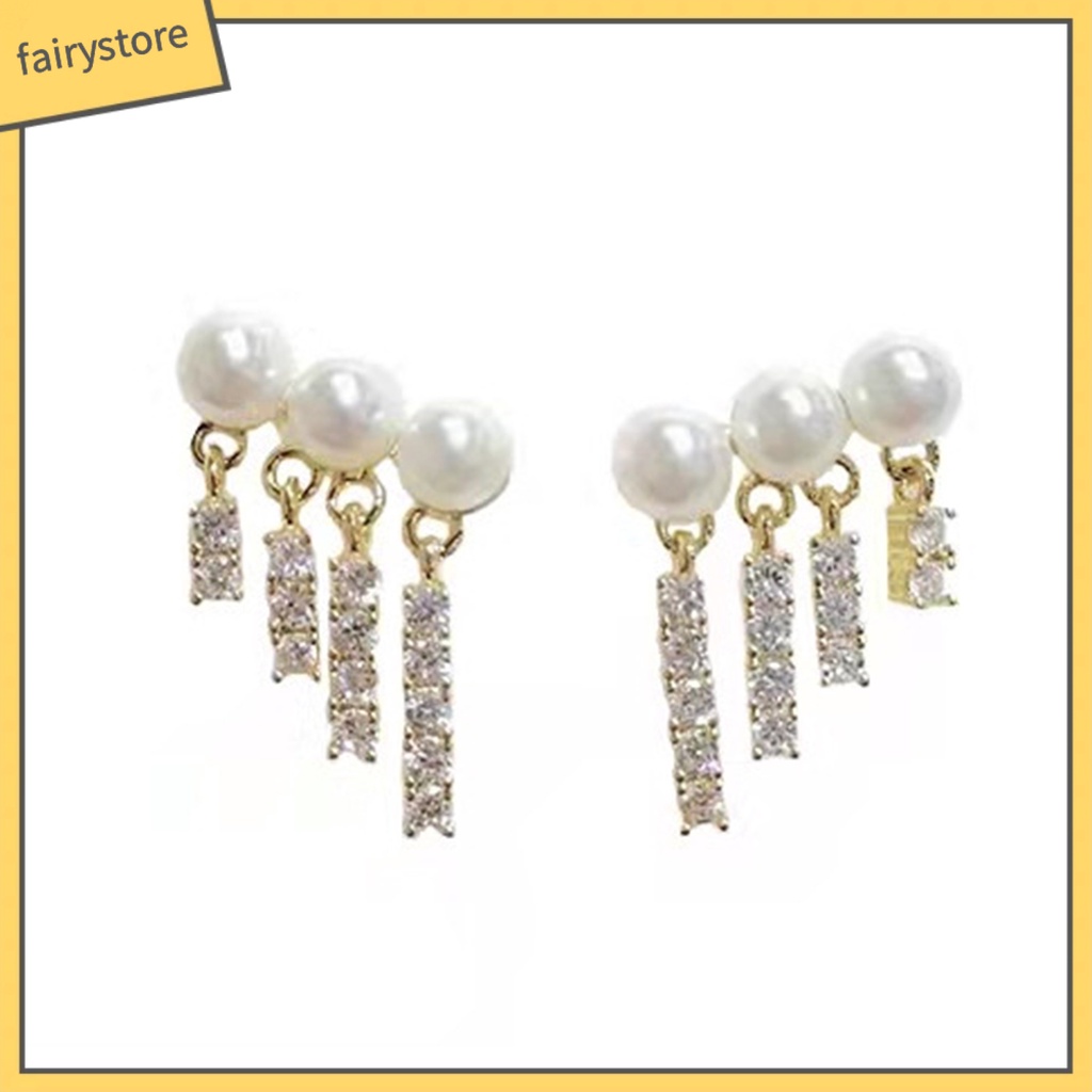 1 Đôi Bông Tai Hình Học Đính Ngọc Trai Giả Lấp Lánh Dành Cho Nữ