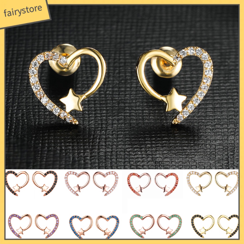 1 Đôi Bông Tai Hợp Kim Hình Trái Tim Lấp Lánh Chống Rỉ Sét Dành Cho Nữ