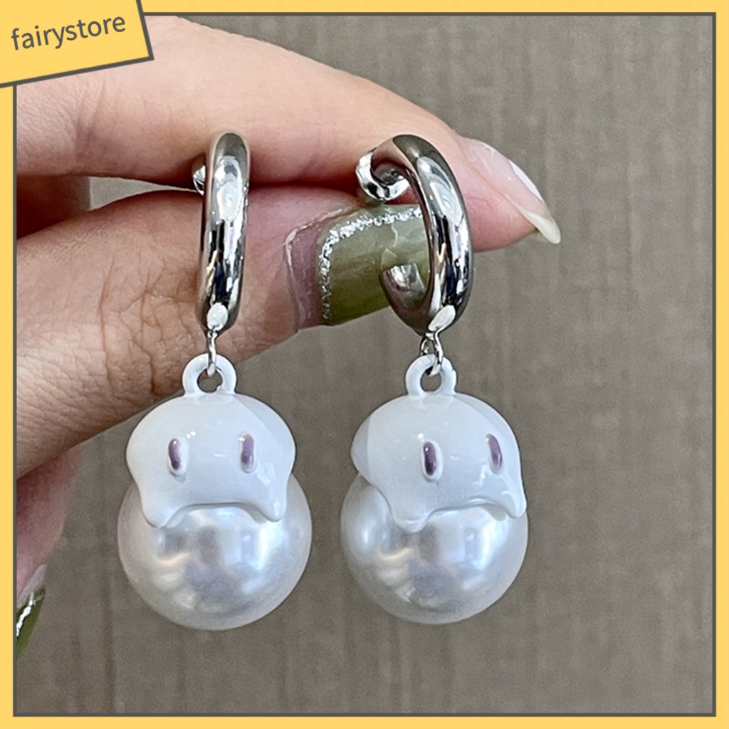 1 Đôi Bông Tai Ngọc Trai Nhân Tạo Hình Ma Nhỏ Dễ Thương Cho Nữ