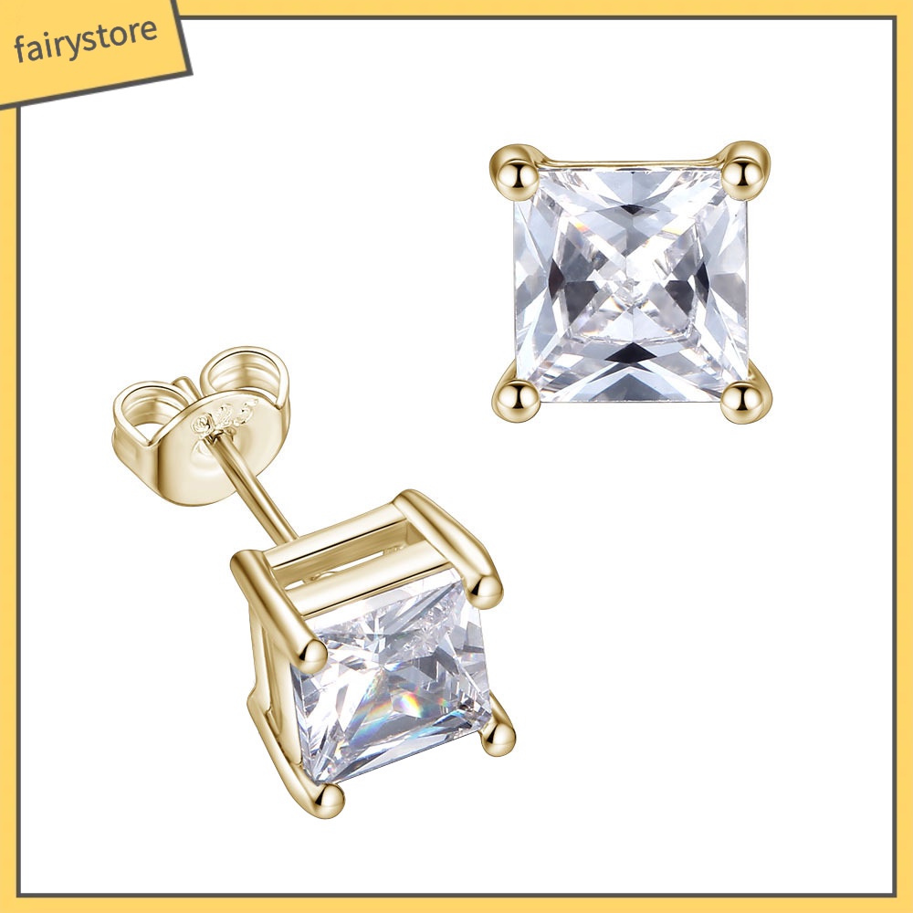 Đôi Bông Tai Hình Vuông Đính Đá Thời Trang Cho Nữ