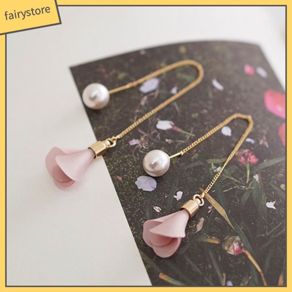 Khuyên Tai Chuỗi Dài Đính Hoa Ngọc Trai Nhân Tạo Thời Trang Cho Nữ