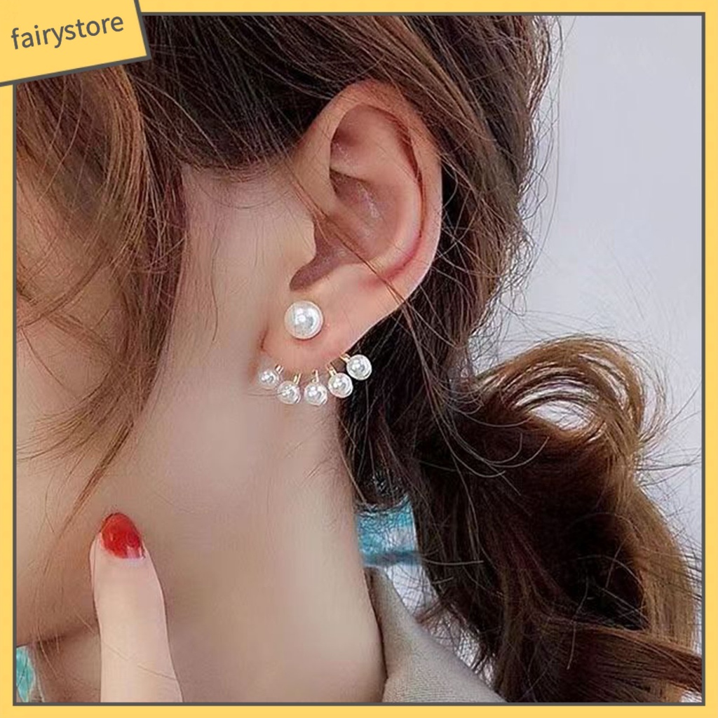 1 Đôi Bông Tai Hình Quạt Đính Ngọc Trai Nhân Tạo Thời Trang