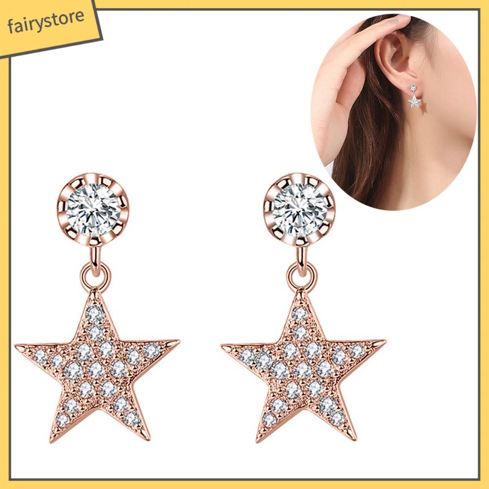 Bông Tai Hình Ngôi Sao Năm Cánh Đính Đá Zircon Thời Trang