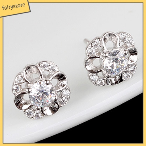 Bông Tai Mạ Bạc Hình Hoa Rỗng Đính Đá Thời Trang Cho Nữ