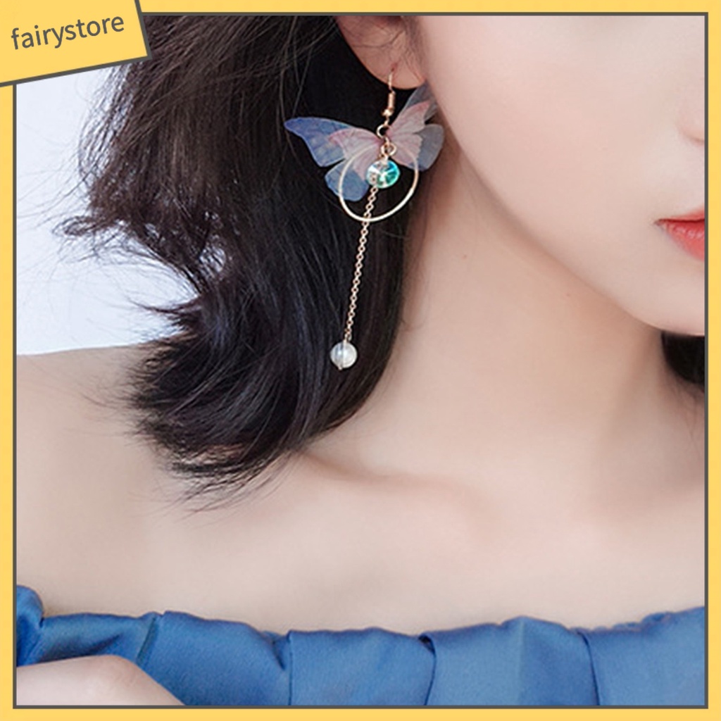 1 Đôi Bông Tai Chuỗi Tròn Đính Ngọc Trai Giả Hình Bướm Phong Cách Retro