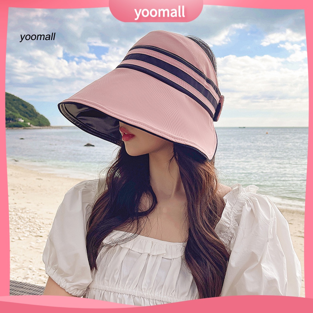 Nón Tai Bèo Chống Nắng Tia UV Họa Tiết Kẻ Sọc Màu Sắc Tương Phản Thời Trang Cho Nữ