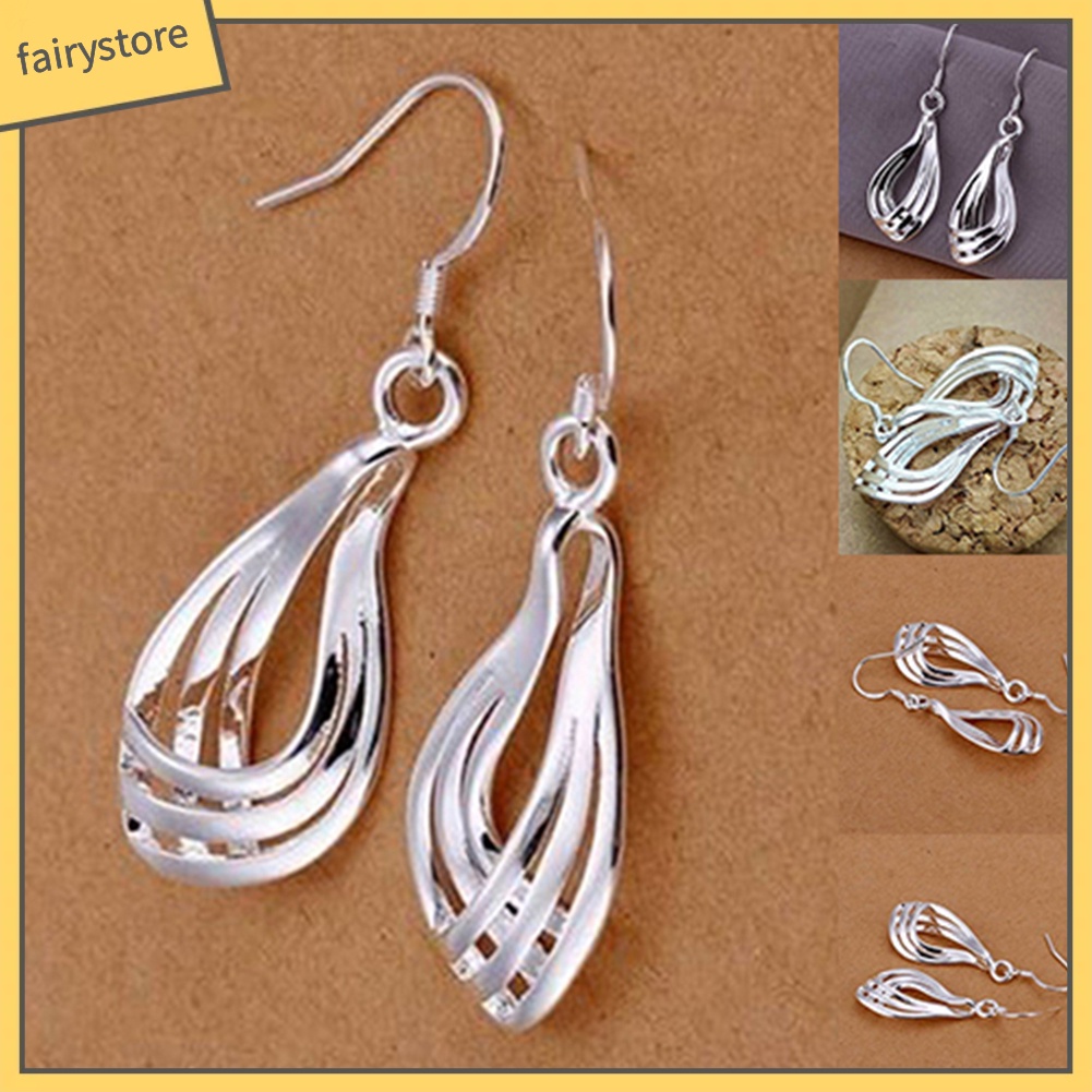 Bông Tai Mạ Bạc Hình Giọt Nước Thời Trang Dành Cho Nữ