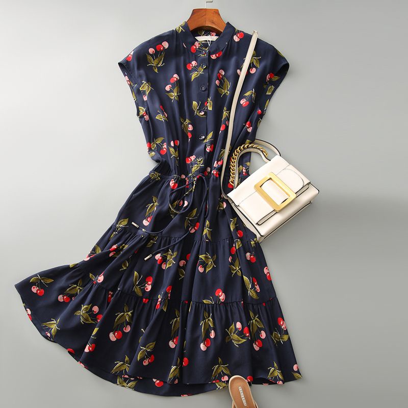 Đầm Chiffon Mỏng Chiết Eo In Họa Tiết Quả Cherry Thời Trang Mùa Hè 2023 Phong Cách Pháp Cho Nữ