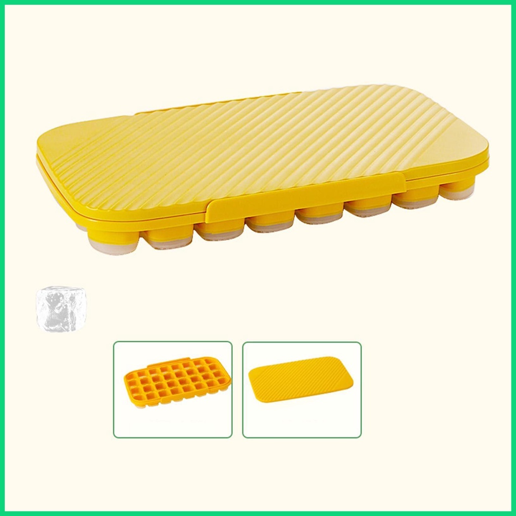 Khay Silicone Làm Đá Viên Có Nắp Đậy Và 32 Khối Lập Phương