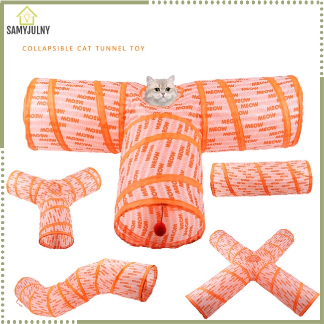 Đường Hầm Đồ Chơi Di Động Họa Tiết Chữ Cái Gắn Bóng Lông Gấp Gọn Được Cho Mèo Trong Nhà