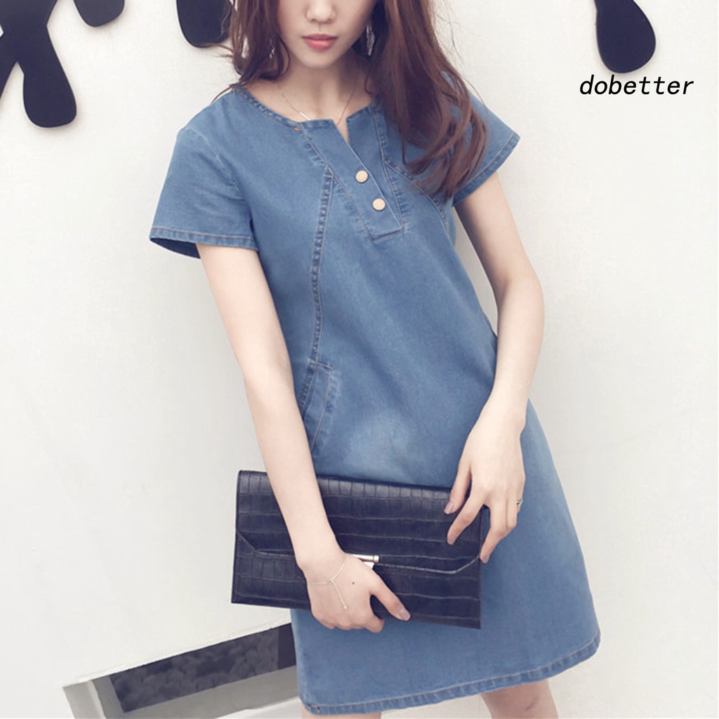 Đầm Mùa Hè Tay Cộc Cài Nút Cổ Điển Thiết Kế Đơn Giản Cho Nữ [DO]