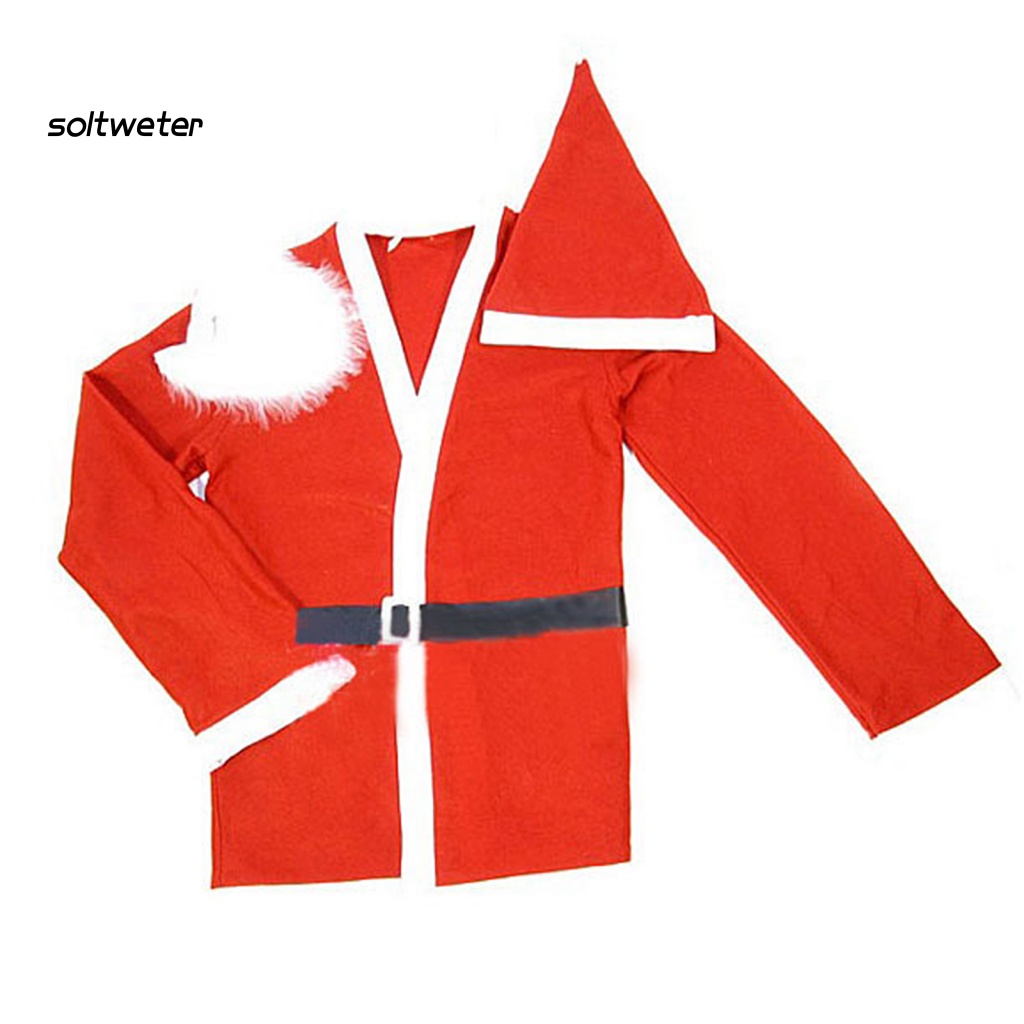 1 Bộ Quần Áo Ông Già Noel Màu Tương Phản Lưng Thun Kèm Nón Và Thắt Lưng Dễ Thương Cho Người Lớn Trẻ Em