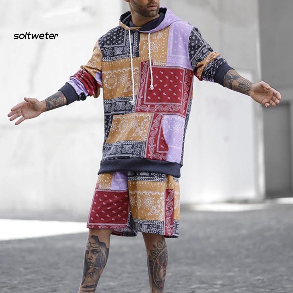 Bộ Áo Hoodie Tay Dài In Họa Tiết Phong Cách Bohemian Kèm Quần Short Lưng Thun Thời Trang Mùa Thu Cho Nữ