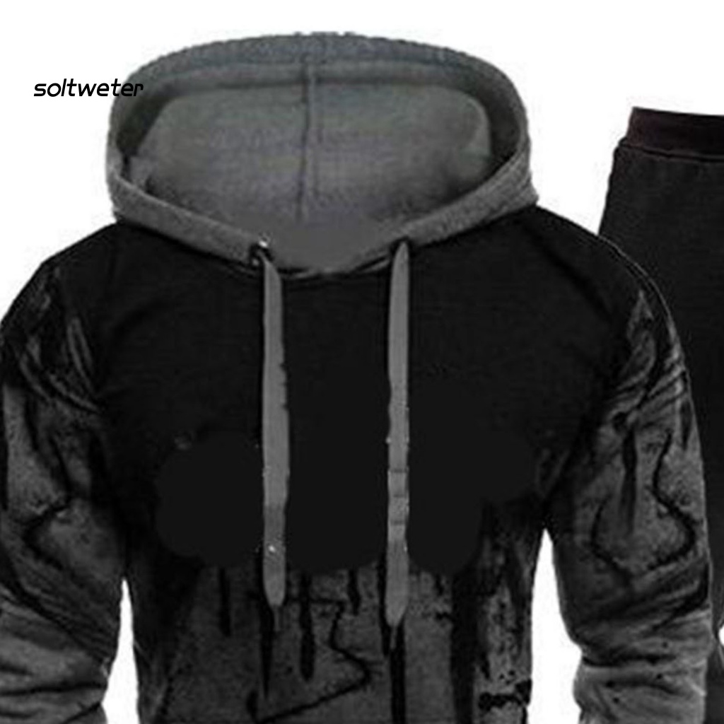 Bộ Đồ 2 Món Gồm Áo Hoodie Tay Dài Và Quần Dài Dây Rút Thấm Hút Mồ Hôi In Họa Tiết Vết Mực Thời Trang Cho Nam