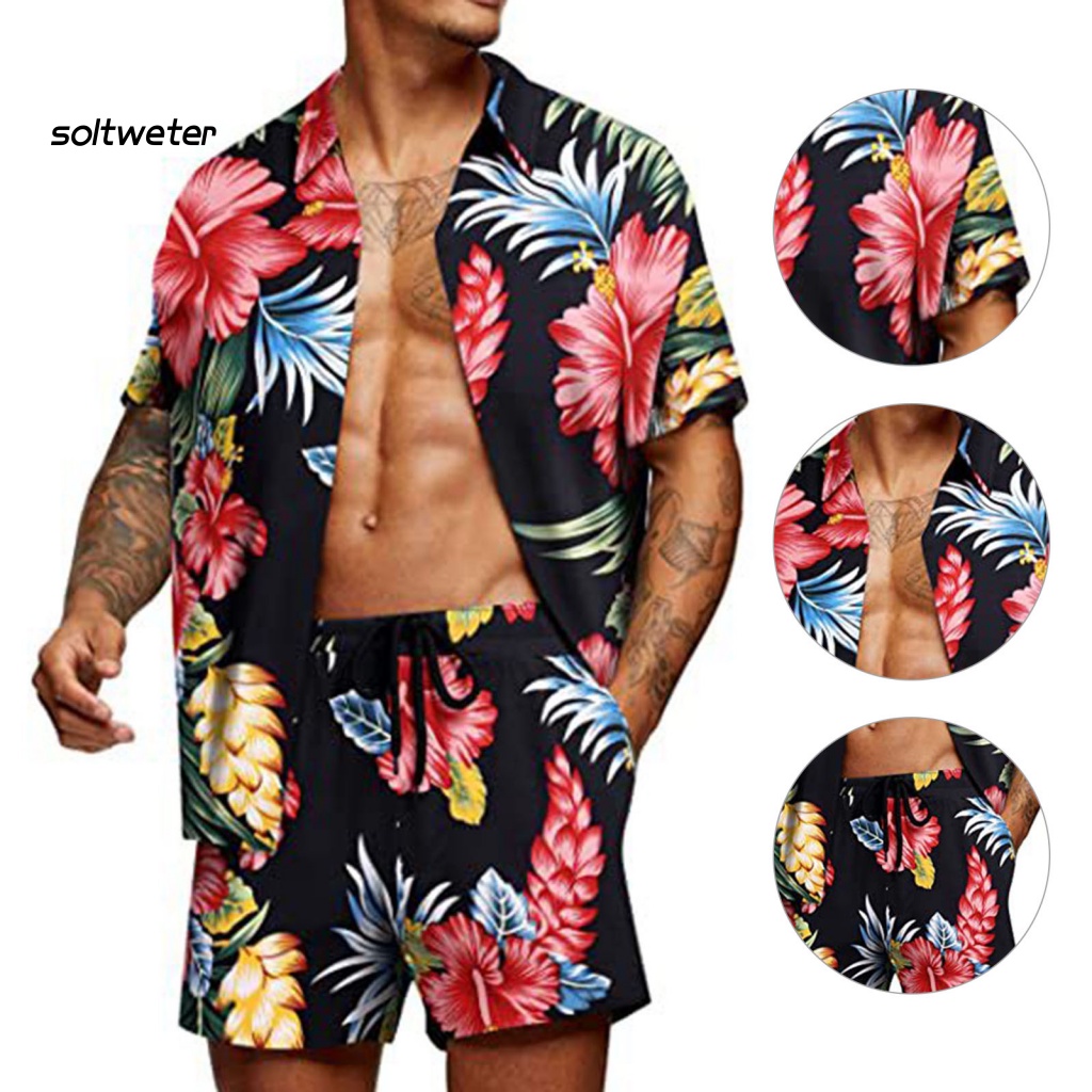 Bộ Đồ 2 Món Áo Sơ Mi Cổ Bẻ In Họa Tiết Hoa Nhiều Màu Sắc Cá Tính Cho Nam