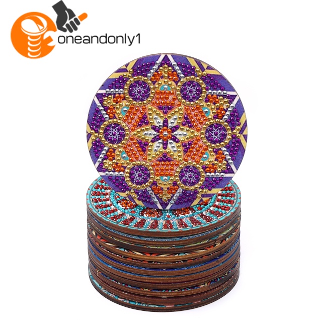 Bộ 12 Đế Lót Ly Họa Tiết Mandala Kèm Giá Đỡ Chắc Chắn Dùng Làm Tranh Đính Đá Thủ Công Diy