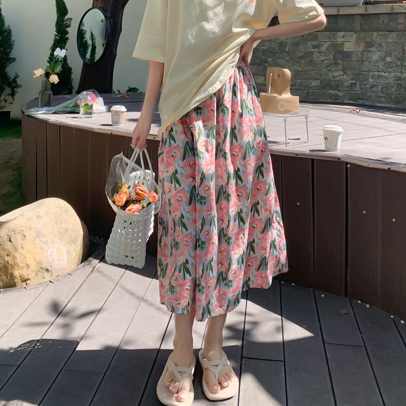 Chân Váy Chữ A Lưng Cao Dáng Ôm In Họa Tiết Hoa Thời Trang Xinh Xắn Cho Nữ