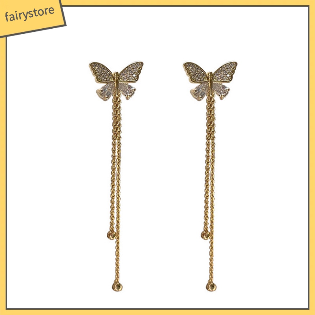 Bông Tai Dài Hình Bướm Bằng Kim Loại Đơn Giản Dành Cho Nữ