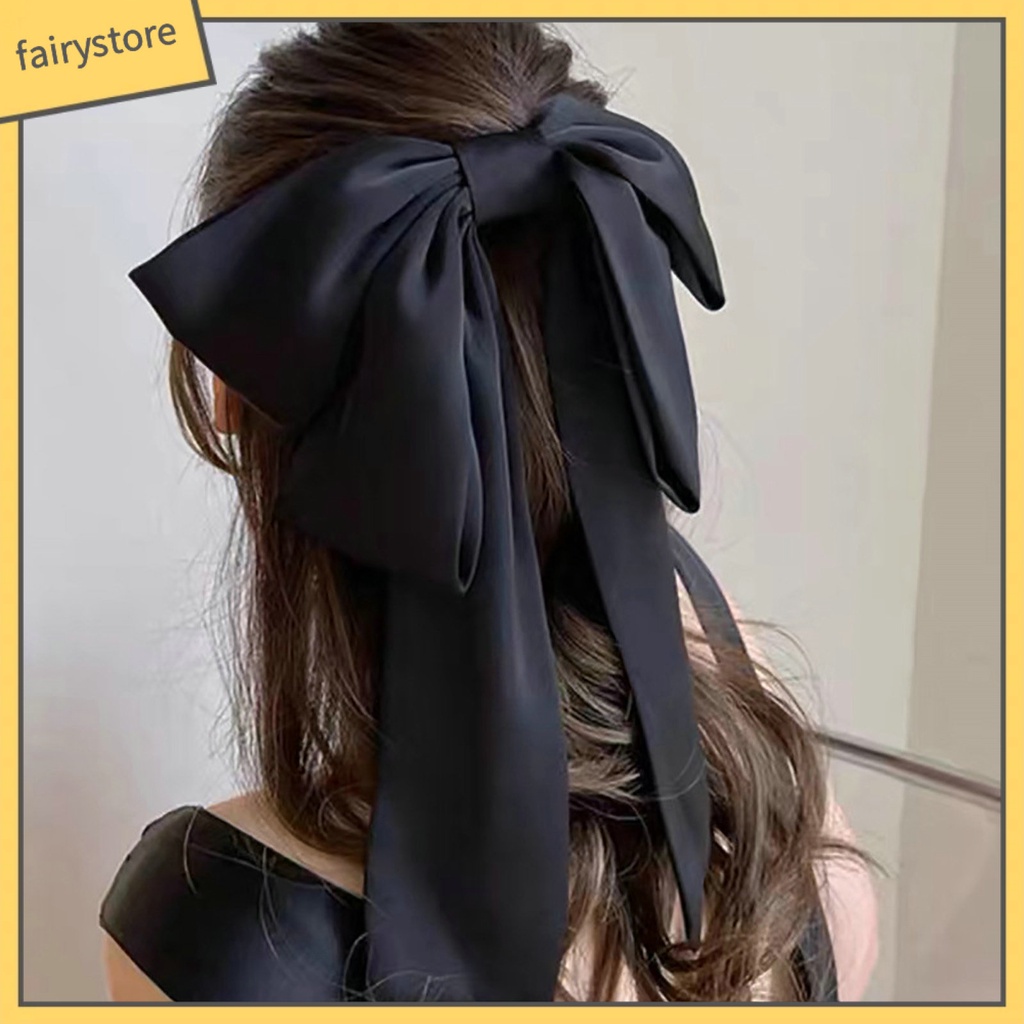 Kẹp Tóc Hình Nơ Hai Lớp Mềm Mại Chống Trượt Màu Trơn Kích Thước Lớn Phong Cách Công Chúa Dành Cho Nữ