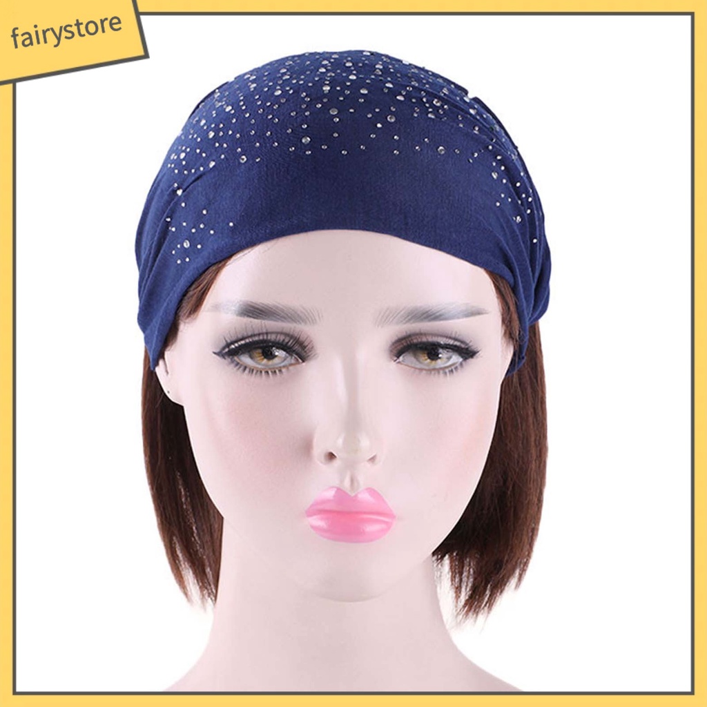 Băng Đô Cài Tóc Bản Rộng Co Giãn Tốt Màu Trơn Đính Đá Cho Nữ