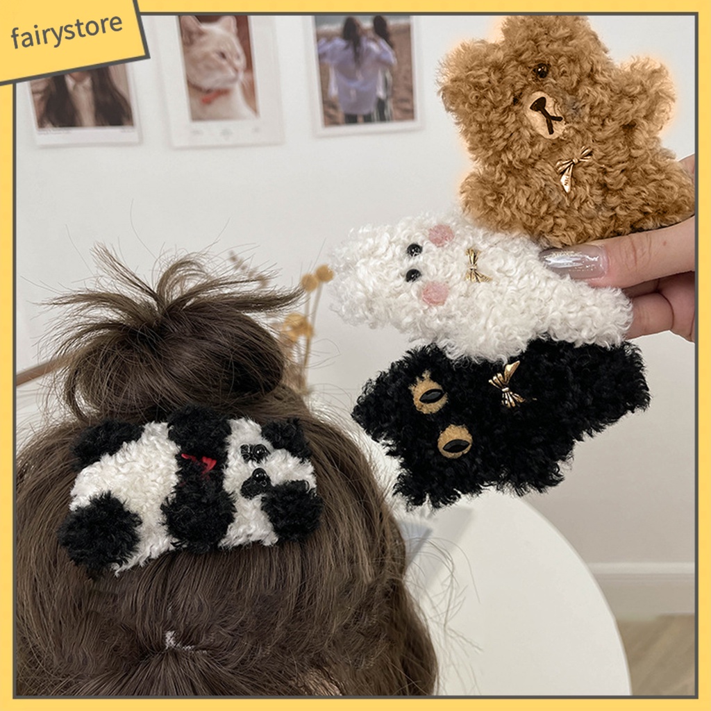 Kẹp Tóc Hình Gấu / Thỏ Bông Mềm Mại Gọn Nhẹ Không Trượt Cho Bé