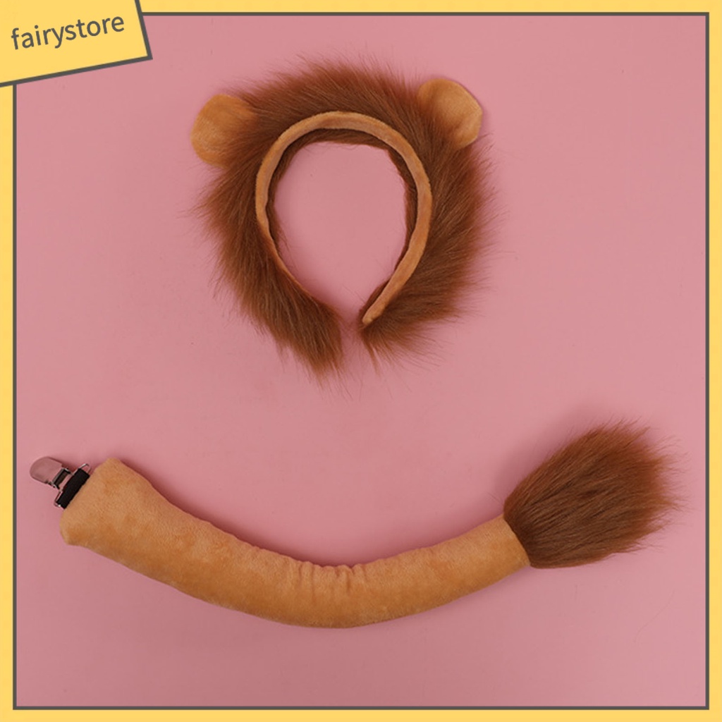 1 Bộ Băng Đô Và Đuôi Sư Tử Bằng Vải Bông Mềm Mại Co Giãn Chống Trượt Hóa Trang Cho Bé