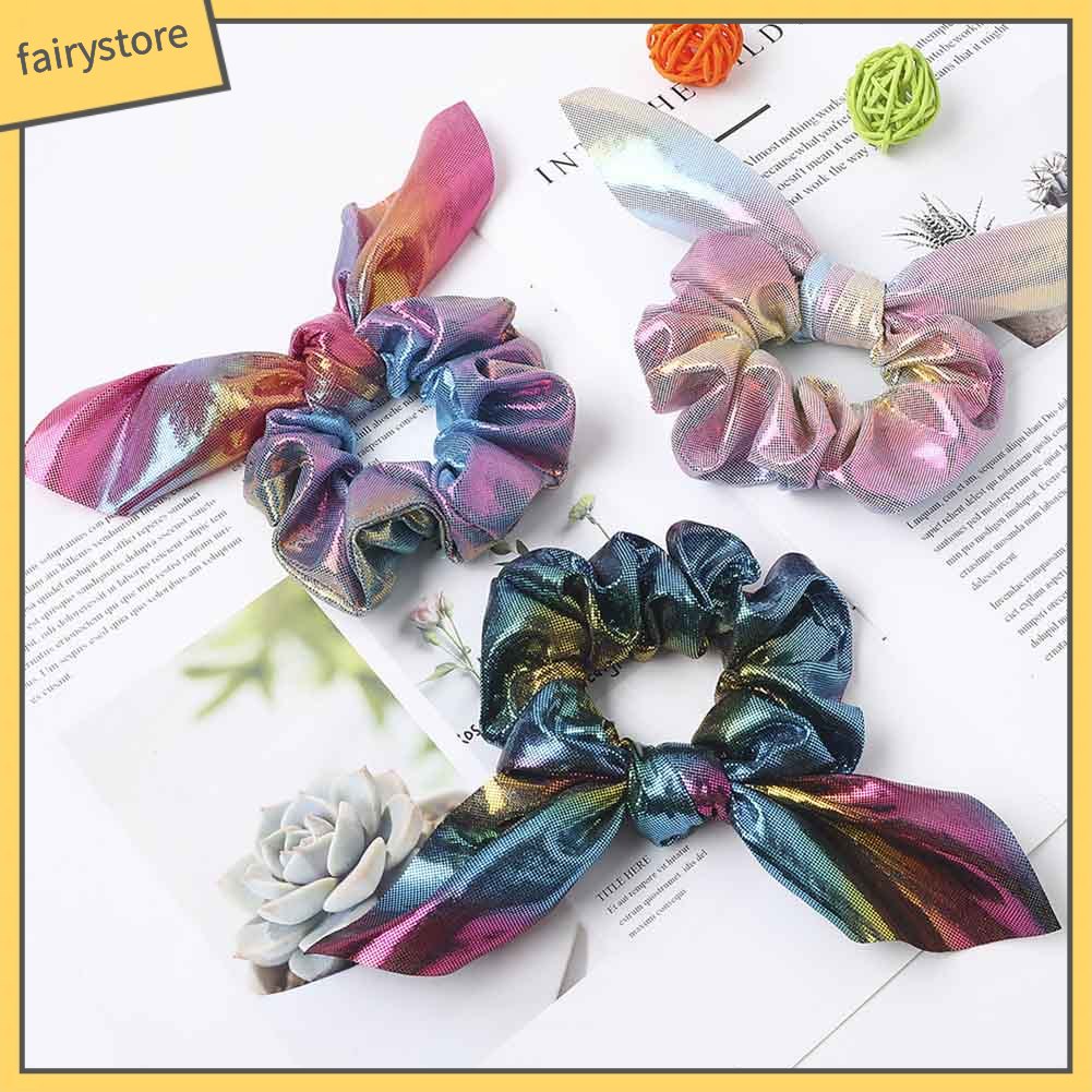 Dây Cột Tóc Co Giãn Hình Nơ Màu Sắc Gradient Lấp Lánh Cho Nữ